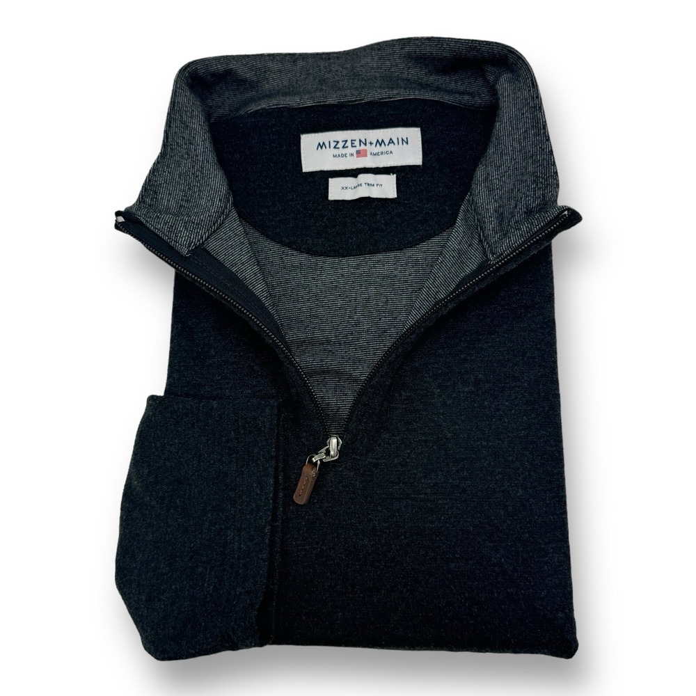 Mizzen+Main Charcoal ¼ Zip Trim Fit Pullover Sweater Size 2XL Made in USA